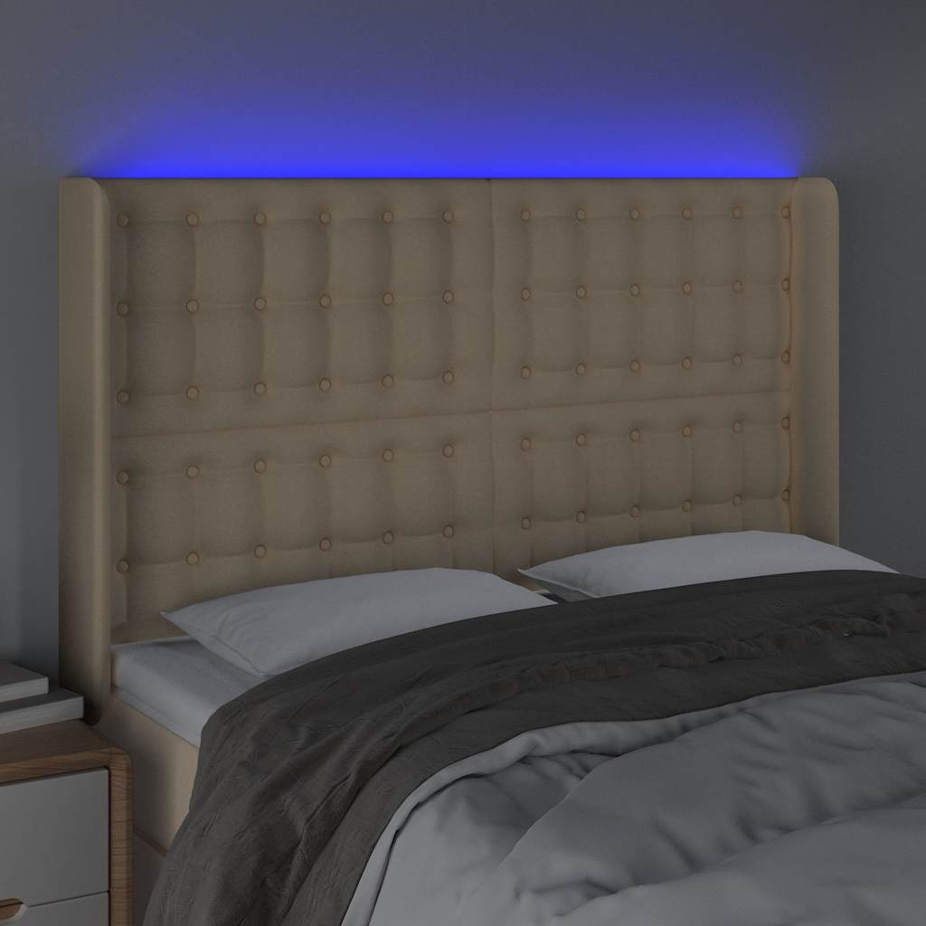 vidaXL Hoofdbord LED 147x16x118/128 cm stof crèmekleurig, foto 2