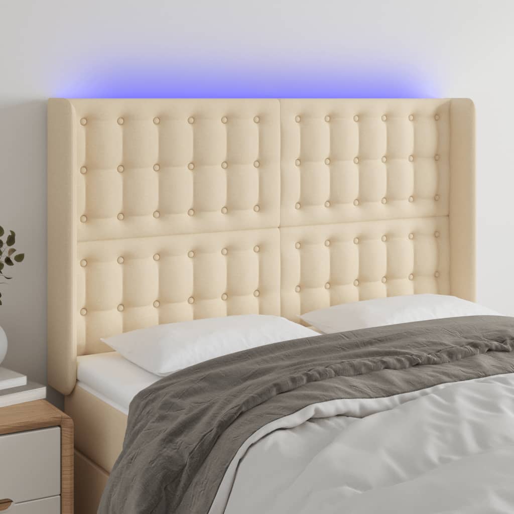 vidaXL Čelo postele s LED krémové 147 x 16 x 118/128 cm textil