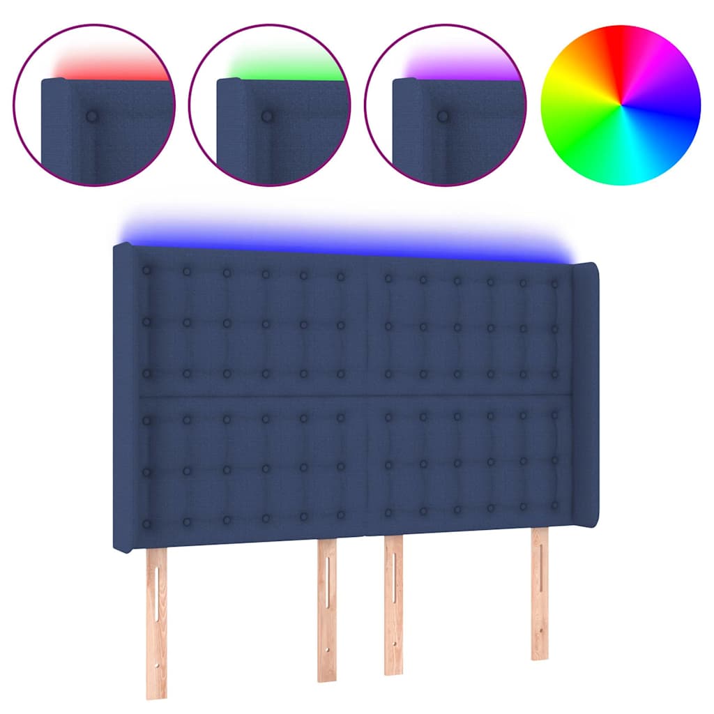 vidaXL Hoofdbord LED 147x16x118/128 cm stof blauw, foto 3