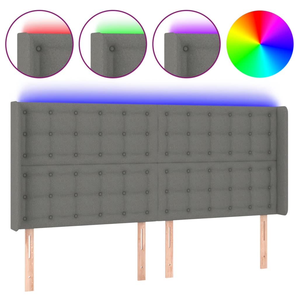 vidaXL Čelo postele s LED tmavě šedé 163 x 16 x 118/128 cm textil