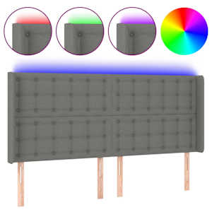 Čelo postele s LED tmavě šedé 163 x 16 x 118/128 cm textil - obrázek 2