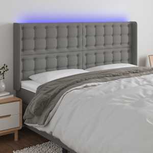 Čelo postele s LED tmavě šedé 163 x 16 x 118/128 cm textil - obrázek 1
