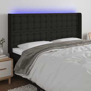 LED posteljno vzglavje črno 183x16x118/128 cm blago