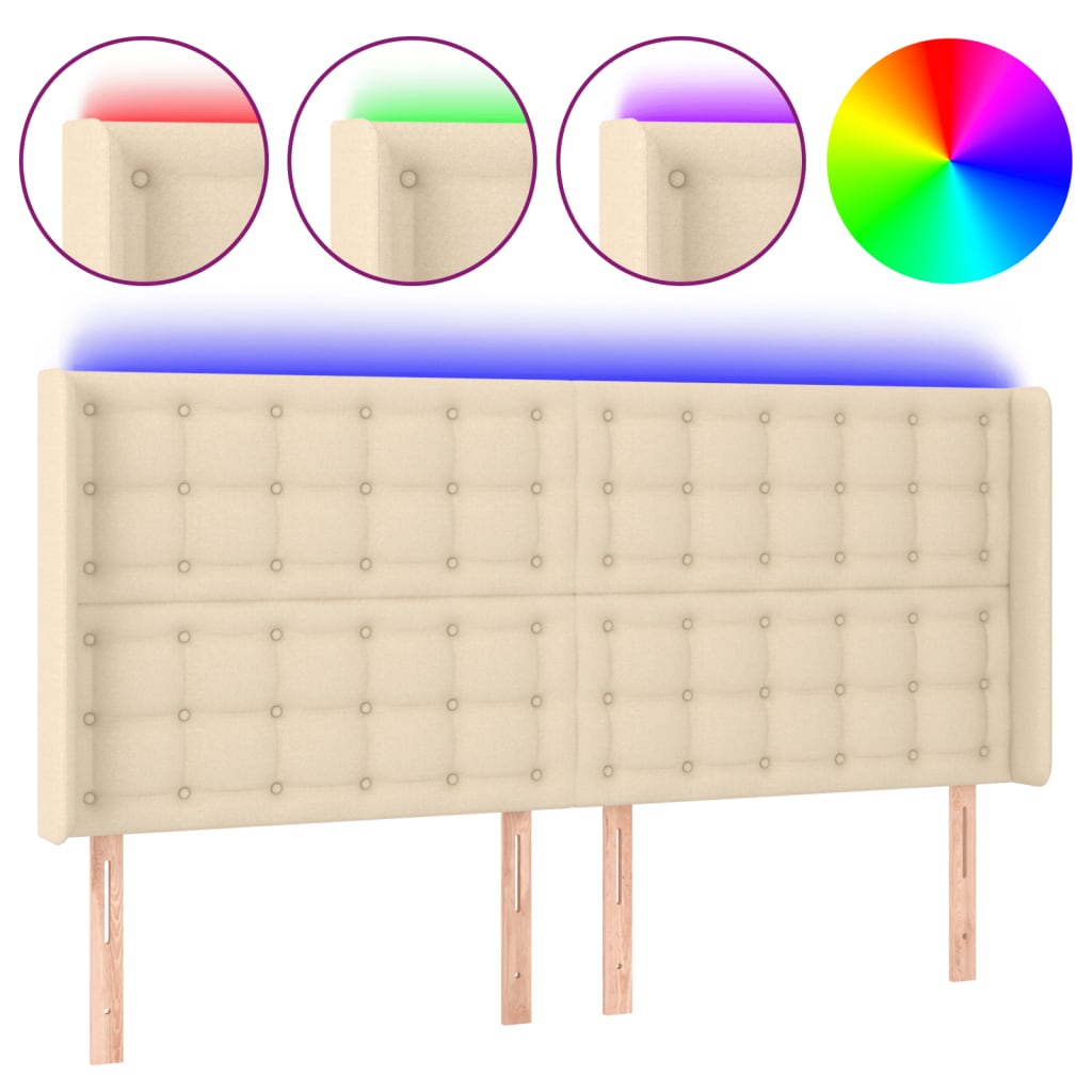 vidaXL Čelo postele s LED krémové 183 x 16 x 118/128 cm textil