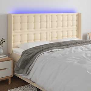 Čelo postele s LED krémové 183 x 16 x 118/128 cm textil - obrázek 1