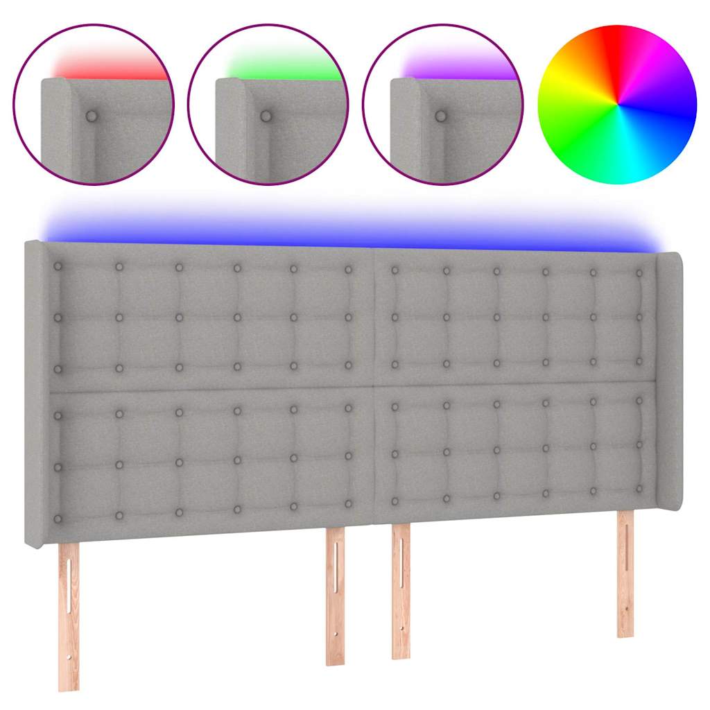 vidaXL Tăblie de pat cu LED, gri deschis, 203x16x118/128 cm, textil