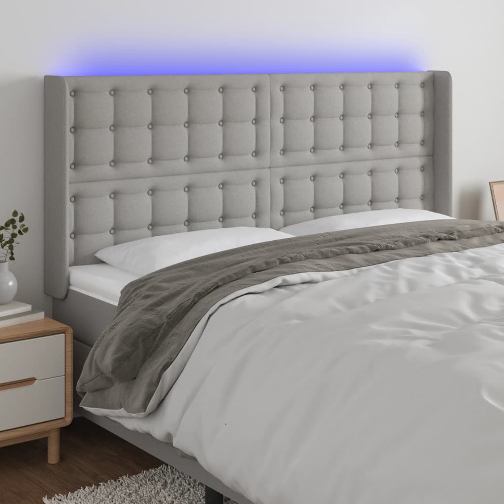vida XL LED Kopfteil Hellgrau 203x 16x 118/128 cm Stoff