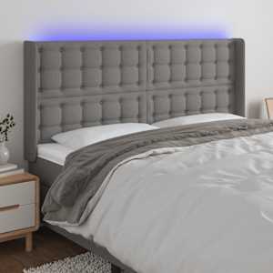 Čelo postele s LED tmavě šedé 203 x 16 x 118/128 cm textil - obrázek 1