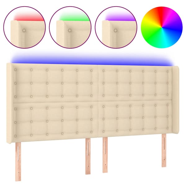 vidaXL LED-voodipeats, kreemjas, 203x16x118/128 cm, kangas