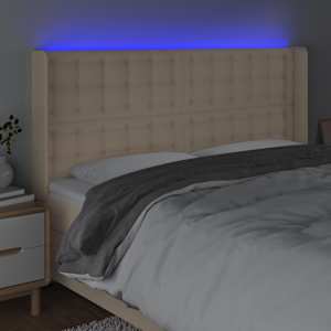 Čelo postele s LED krémové 203 x 16 x 118/128 cm textil - obrázek 4