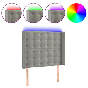 Čelo postele s LED světle šedé 83 x 16 x 118/128 cm samet - obrázek 2