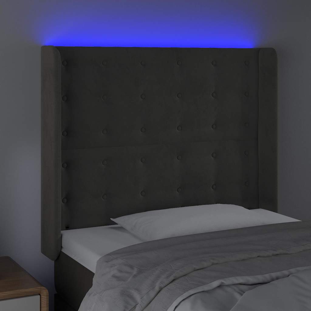 vidaXL Hoofdbord LED 83x16x118/128 cm fluweel donkergrijs grijs, foto 2