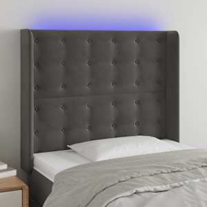 Čelo postele s LED tmavě šedé 83 x 16 x 118/128 cm samet - obrázek 1