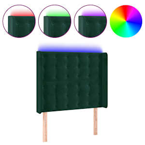 Čelo postele s LED tmavě zelené 83 x 16 x 118/128 cm samet - obrázek 2