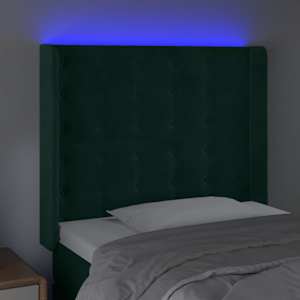 Čelo postele s LED tmavě zelené 83 x 16 x 118/128 cm samet - obrázek 4
