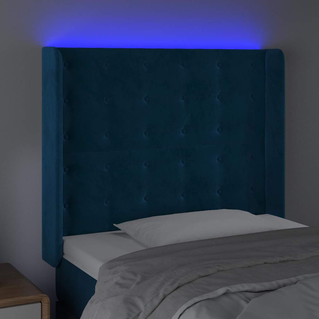 vidaXL Hoofdbord LED 83x16x118/128 cm fluweel donkerblauw blauw, foto 2