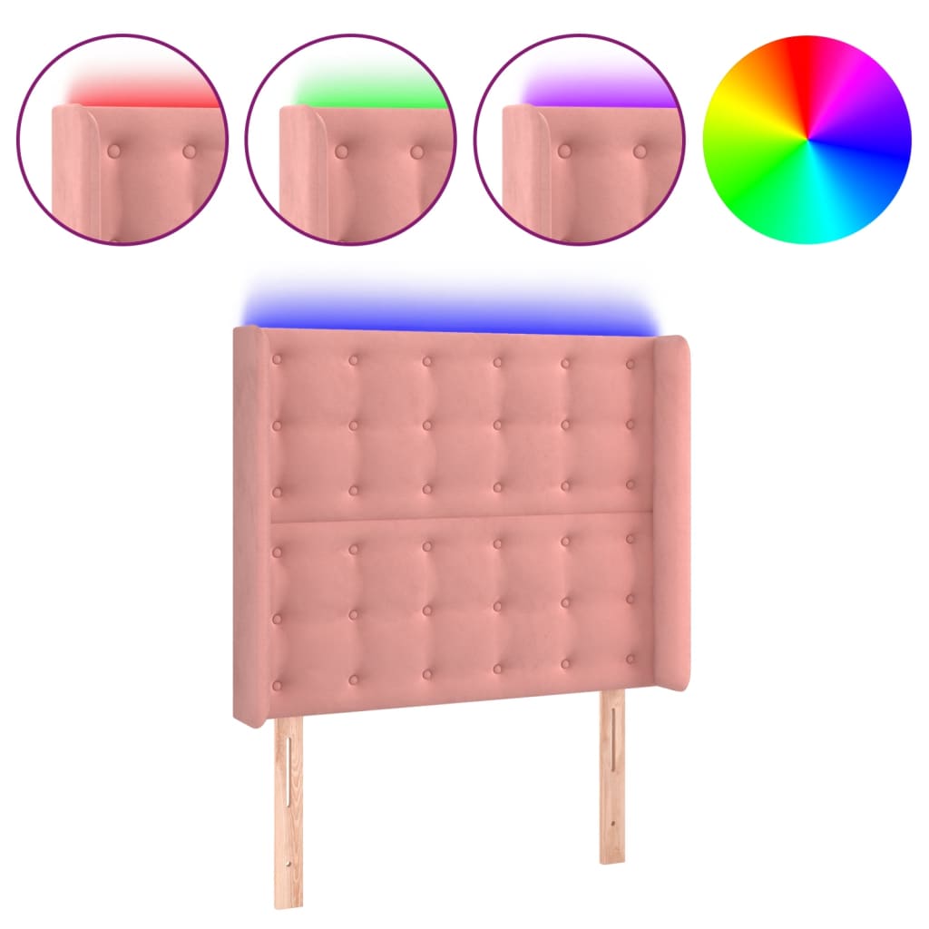 vidaXL Hoofdbord LED 83x16x118/128 cm fluweel roze