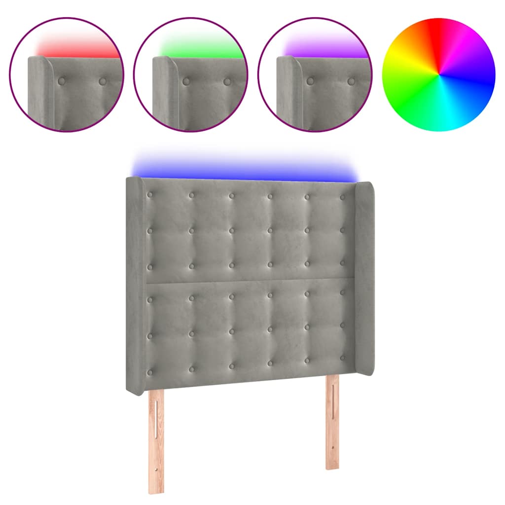 vidaXL Hoofdbord LED 93x16x118/128 cm fluweel lichtgrijs grijs, foto 3