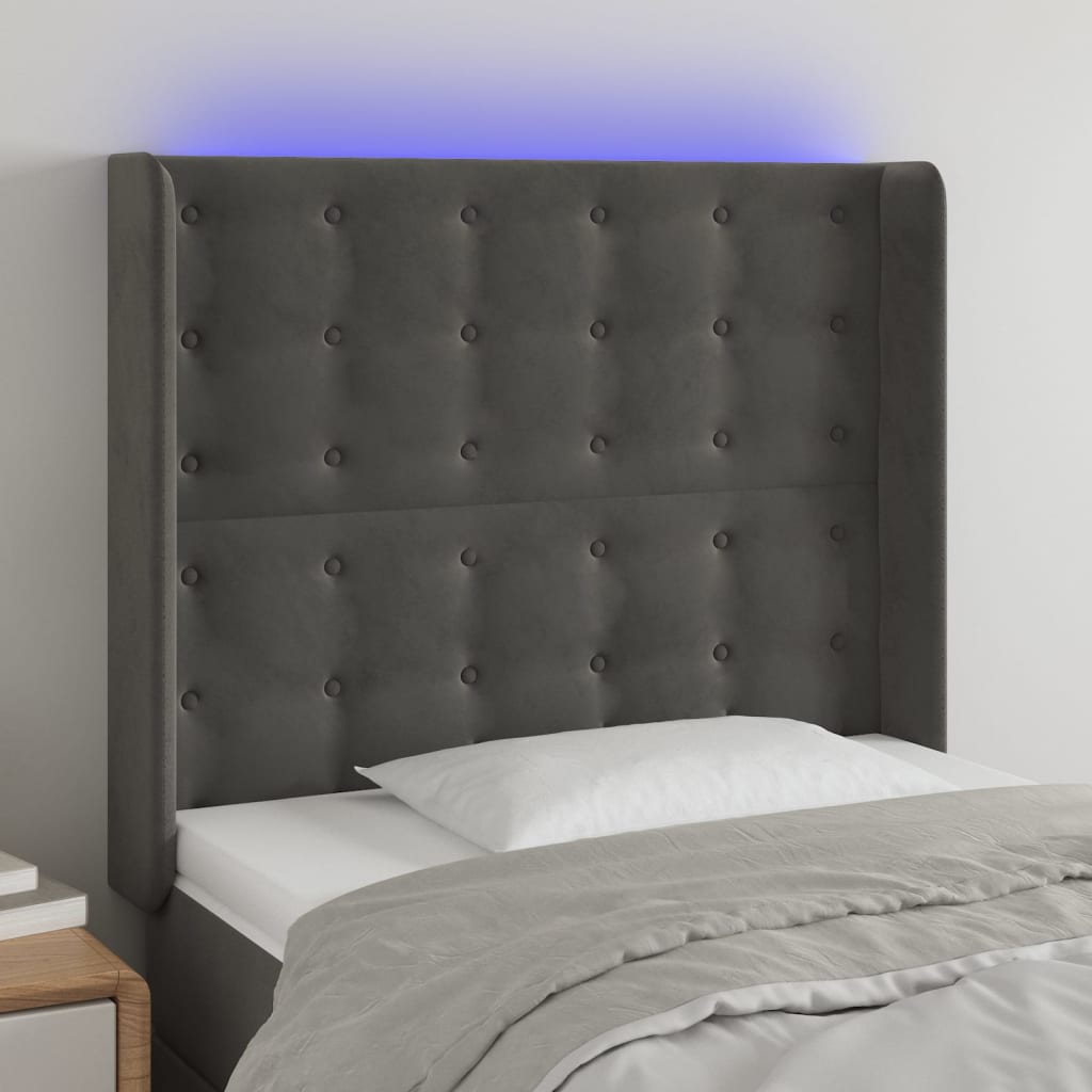 vidaXL LED Kopfteil Dunkelgrau 93x16x118/128 cm Samt