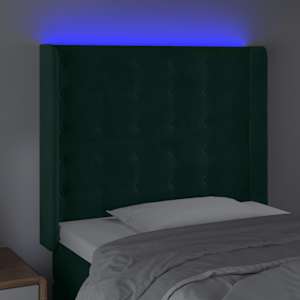Čelo postele s LED tmavě zelené 93 x 16 x 118/128 cm samet - obrázek 4