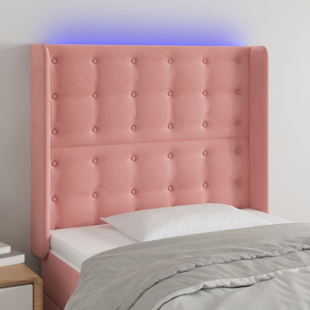 vidaXL Tăblie de pat cu LED, roz, 93x16x118/128 cm, catifea