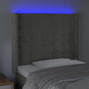 Čelo postele s LED světle šedé 103 x 16 x 118/128 cm samet - obrázek 4
