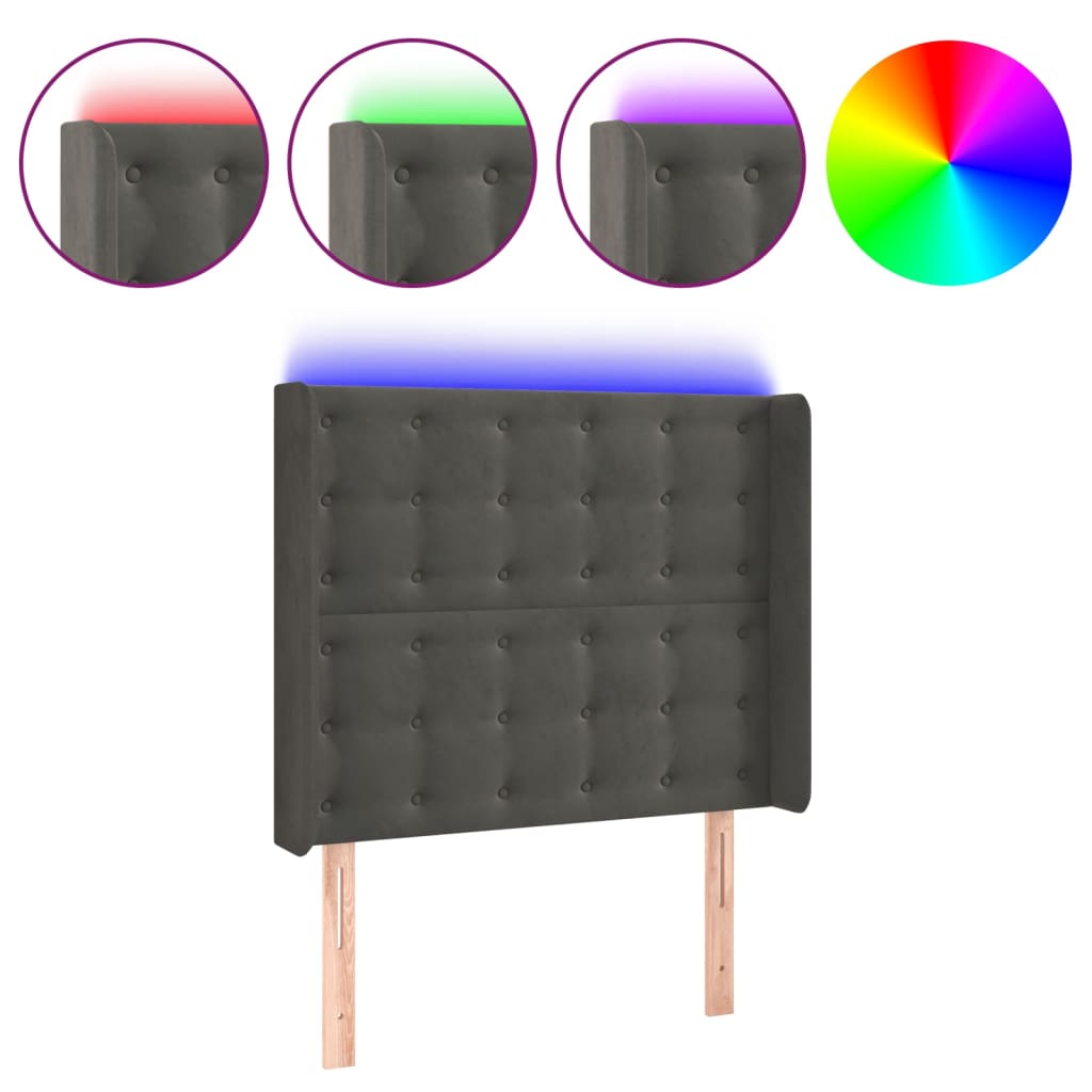 vidaXL Čelo postele s LED tmavě šedé 103 x 16 x 118/128 cm samet