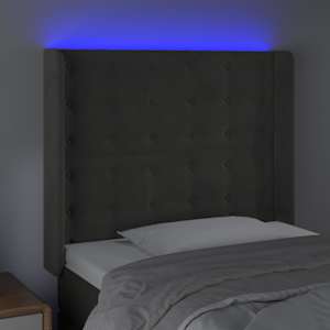 Čelo postele s LED tmavě šedé 103 x 16 x 118/128 cm samet - obrázek 4