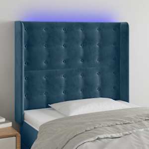 LED posteljno vzglavje temno modro 103x16x118/128 cm žamet