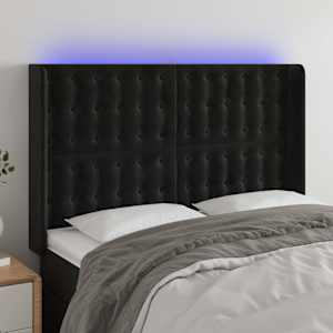 Čelo postele s LED černé 147 x 16 x 118/128 cm samet - obrázek 1