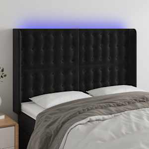 LED posteljno vzglavje črno 147x16x118/128 cm žamet