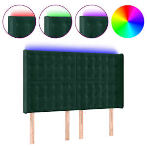 Čelo postele s LED tmavě zelené 147 x 16 x 118/128 cm samet - obrázek 2