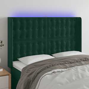 LED posteljno vzglavje temno zeleno 147x16x118/128 cm žamet