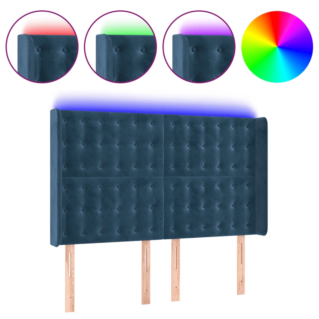 Thumbnail - vidaXL LED Kopfteil Dunkelblau 147x16x118/128 cm Samt