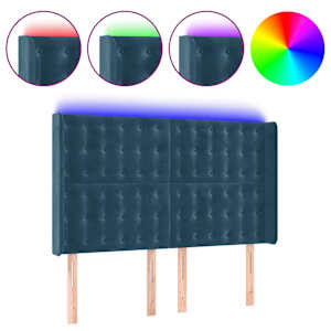 Čelo postele s LED tmavě modré 147 x 16 x 118/128 cm samet - obrázek 2