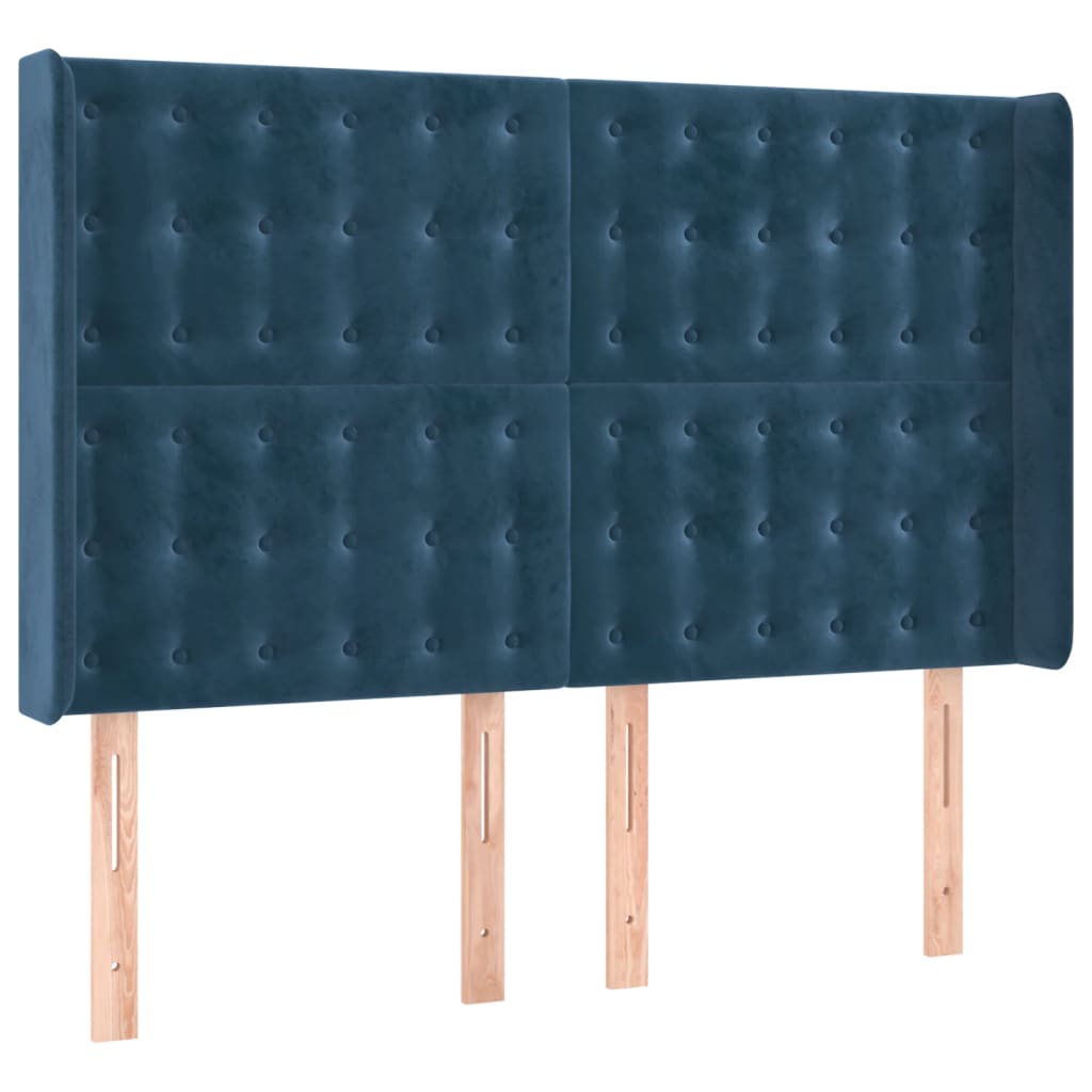 vidaXL Hoofdbord LED 147x16x118/128 cm fluweel donkerblauw afbeelding
