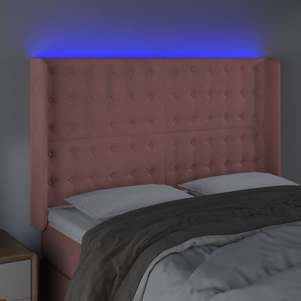 vidaXL Hoofdbord LED 147x16x118/128 cm fluweel roze, foto 2