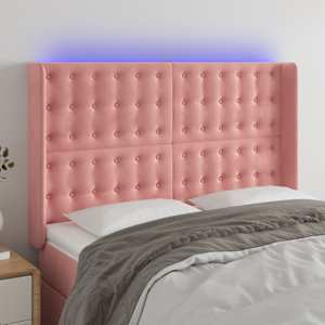 Čelo postele s LED růžové 147 x 16 x 118/128 cm samet - obrázek 1