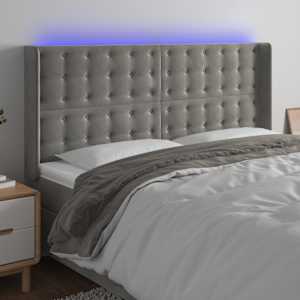 Čelo postele s LED světle šedé 163 x 16 x 118/128 cm samet - obrázek 1