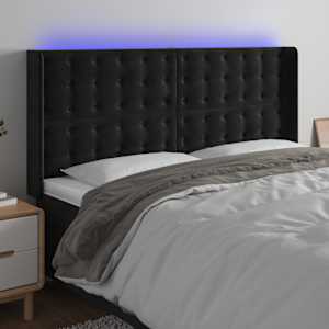 LED posteljno vzglavje črno 163x16x118/128 cm žamet