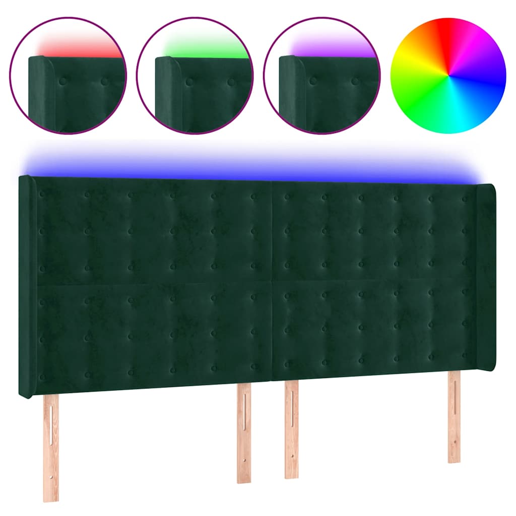 vidaXL Tăblie de pat cu LED, verde închis, 163x16x118/128 cm, catifea