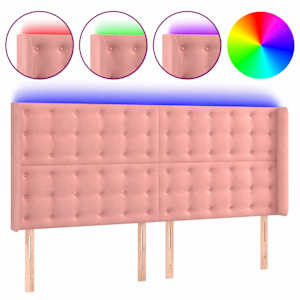Čelo postele s LED růžové 163 x 16 x 118/128 cm samet - obrázek 2
