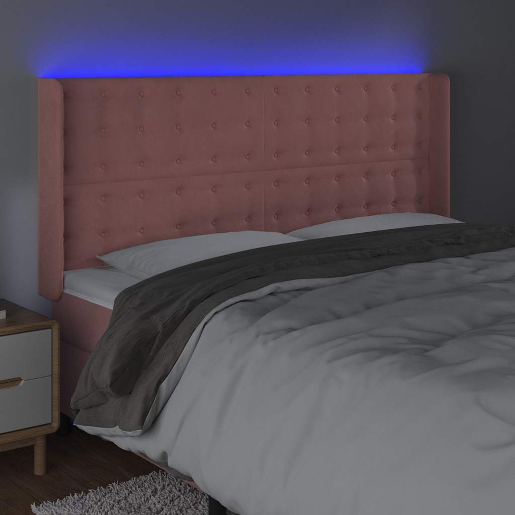 vidaXL Hoofdbord LED 163x16x118/128 cm fluweel roze, foto 2