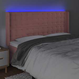 Čelo postele s LED růžové 163 x 16 x 118/128 cm samet - obrázek 4