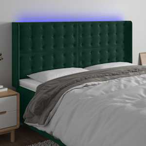 LED posteljno vzglavje temno zeleno 183x16x118/128 cm žamet