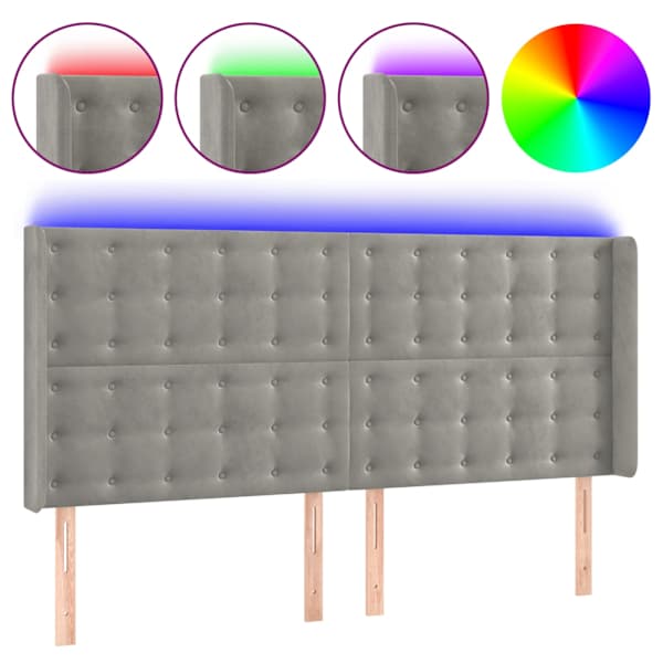 vidaXL LED-voodipeats, helehall, 203x16x118/128 cm, samet