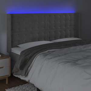 Čelo postele s LED světle šedé 203 x 16 x 118/128 cm samet - obrázek 4