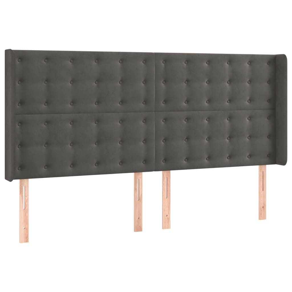 vidaXL sötétszürke bársony LED-es fejtámla 203x16x118/128 cm