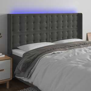 Čelo postele s LED tmavě šedé 203 x 16 x 118/128 cm samet - obrázek 1