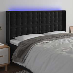 Čelo postele s LED černé 203 x 16 x 118/128 cm samet - obrázek 1